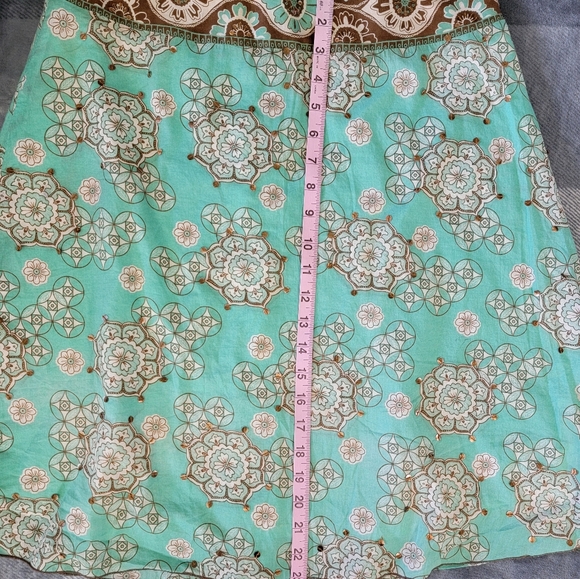 New York And Company Turquoise Brown A Line Boho Lined Skirt Sequins Size 6 - Picture 10 of 10
